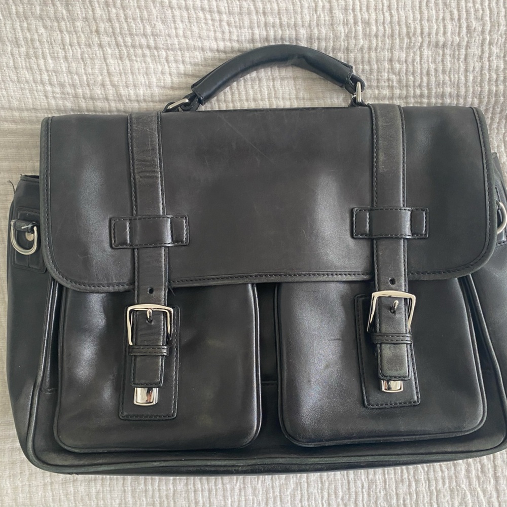 Coach men’s black leather briefcase laptop bag